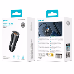 Įkroviklis automobilinis Bwoo (CC73) (1xUSB; 1xUSB-C; 38W) juodas