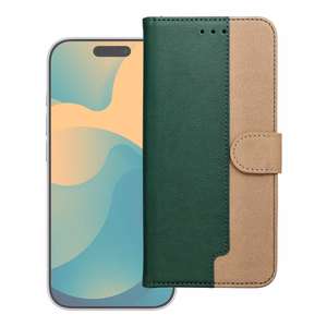 Atverčiamas dėklas Motorola G67 / G77 Split Book, žalias ir auksinis