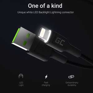 Green Cell KABGC12 USB-A–Lightning laidas, 2 m, juodas