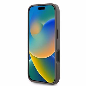 Guess odinis metalinis logotipas su strazais dėklas telefonui iPhone 16 - ruda