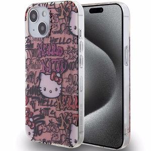 Hello Kitty IML Tags Graffiti dėklas telefonui iPhone 15 - rožinis