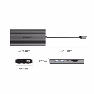 Orico XDR 12 viename USB-C prijungimo stotelė USB-A USB-C HDMI 4K VGA RJ45 Gigabit PD 100W SD ir microSD kortelių skaitytuvas - pilka