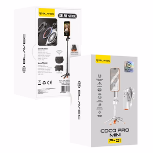 Blavec aliuminė asmenukių lazda Coco PRO Mini P-01 Magsafe Auto pop keturkojis stovas + nuotolinio valdymo pultelis + laikiklis 0,48 metro (SSCPMP01-MQHW048) balta