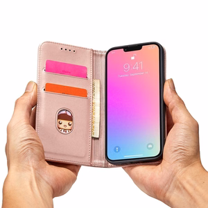 Magnetinis kortelių dėklas telefonui iPhone 13 Pro su kortelių laikikliu, rožinis