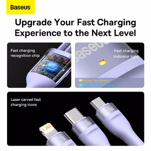 Baseus kabelis Flash Series II 3 in 1 - USB į Type C, Lightning, Micro USB - 100W 6A 1,2 metrai (CASS030005) violetinis
