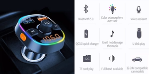 BC52LQ automobilinis Bluetooth FM moduliatorius su RGB apšvietimu, QC 3.0 ir laisvų rankų funkcija