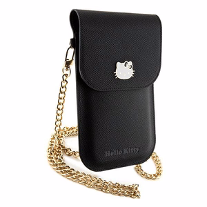 Hello Kitty Leather Metal Logo rankinė su grandinėle – juoda
