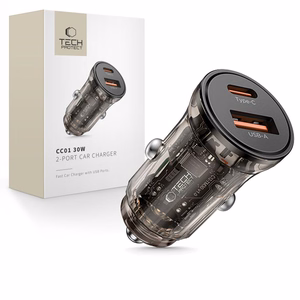 Tech-Protect CC01 30W automobilinis įkroviklis 2 lizdai USB-A / USB-C juodas