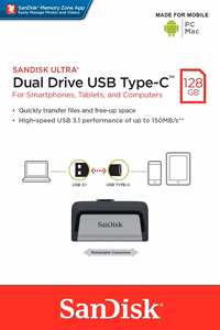 Sandisk Ultra Dual Drive USB Type-C USB atmintukas 128 GB USB Type-A / USB Type-C 3.2 Gen 1 (3.1 Gen 1) Juoda, Sidabras