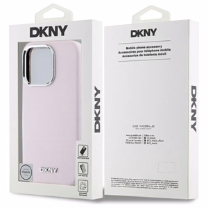 DKNY skystos silikoninės medžiagos dėklas telefonui su mažu metaliniu logotipu magnetinis iPhone 16 Pro - rožinis