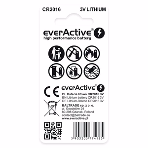 Ličio mini baterijos everActive CR2016 lizdinė plokštelė 2 vnt.