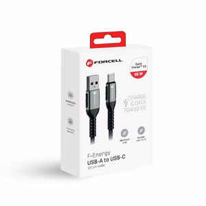 Кабель USB A to USB C Forcell F-Energy QC4.0 3A 66W Cafule 1,2 m C256 чёрный