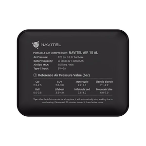 Navitel AIR 15 AL – portable air compressor, up to 120 PSI / 8.27 bar