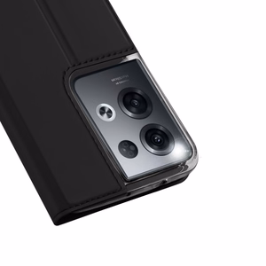 Dux Ducis Skin Pro dėklas telefonui Oppo Reno 8 Pro su atverčiamu dangteliu, kortelių pinigine ir stovu, juodas