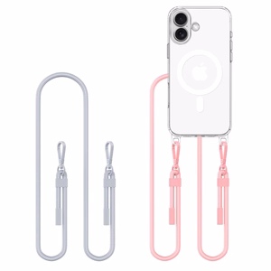 Прозрачный чехол Tech-Protect Flexair Chain MagSafe для iPhone 16 + 2 шнурка (розовый и серый)