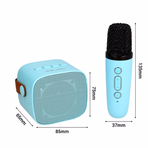 Blavec nešiojamas Bluetooth garsiakalbis WS-07 Karaoke Party 5W su 2 mikrofonais mėlynas