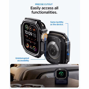 Spigen Rugged Armor dėklas ir 9H grūdintas stiklas Apple Watch Ultra 49 mm, matinis juodas