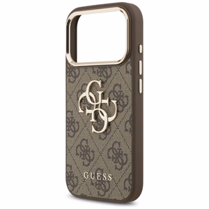 Чехол Guess PU Leather 4G Metal Logo Gold Frame для Apple iPhone 18 Pro Max, коричневый