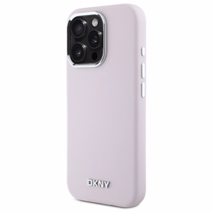 DKNY skystos silikoninės medžiagos dėklas telefonui su mažu metaliniu logotipu magnetinis iPhone 16 Pro - rožinis