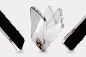 Moshi iGlaze dėklas, skirtas iPhone 14 Plus, suderinamas su MagSafe, skaidrus su „Sunset Gold“ spalvos detalėmis