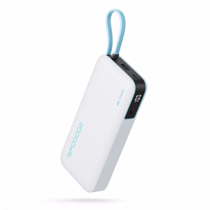 Cuktech CUKP200NGLLG 55W 20000mAh Powerbank with Built-in USB-C Cable - White