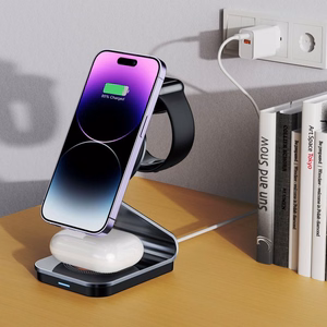 Tech-Protect QI15W-A29 3 в 1 индуктивное зарядное устройство с MagSafe для смартфона Apple Watch AirPods - чёрный