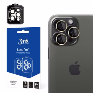 Защита камеры 3mk Lens Protection Pro с золотой рамкой для iPhone 15 Pro Max