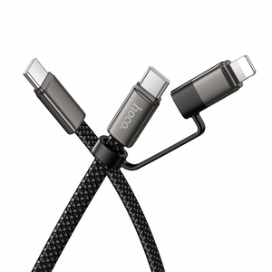 Плоский кабель USB C на USB C/iP 2in1 Hoco 3A 60W 1 m X125 черный