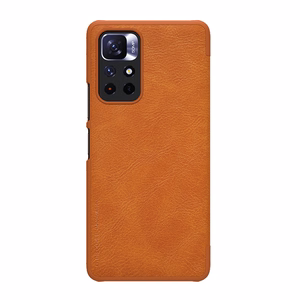 Nillkin Qin dėklas Xiaomi Redmi Note 11T 5G / Note 11S 5G / Note 11 5G (Kinija) / Poco M4 Pro 5G kameros dangtelis dėklas atverčiamas dėklas rudas