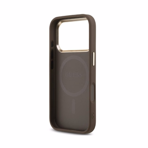 Dėklas Guess PU Leather 4G Strass Triangle Logo Gold Frame MagSafe Apple iPhone 18 Pro Max rudas