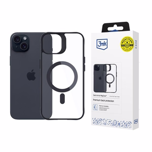 Чехол 3mk Satin Armor MagCase с MagSafe для iPhone 15 - прозрачный с чёрной рамкой