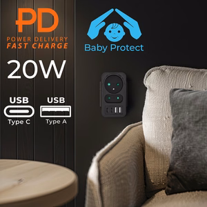 Maclean MCE249 F/B – разветвитель сетевой розетки, 2 розетки, 4 порта USB: 2×USB-A и 2×USB-C PD 20 Вт, 1×16 А + 1×6 А