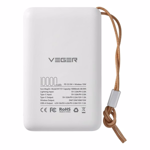 Išorinė baterija POWER BANK VEGER (VP1151) 10000mAh su belaidžiu įkrovikliu (Magsafe 15W) balta