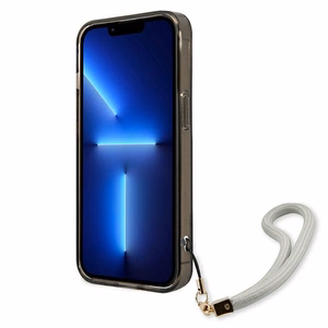 Guess GUHCP13LHTSGSK iPhone 13 Pro / 13 6.1" juodas/juodas kietas dėklas permatomas dirželis