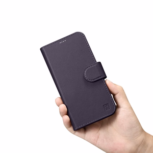 iCarer Dėklas telefonui 2in1 odinis flip dėklas su dangteliu Anti-RFID tamsiai violetinis iPhone 14 Pro (WMI14220726-DP)