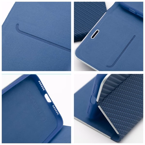 LUNA Book Carbon dėklas telefonui XIAOMI Redmi Note 14 4G (GLOBAL - 164,84mm x 78,15mm x 8,16mm) mėlynas