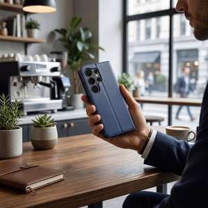 Atverčiamas dėklas Motorola G67 / G77 Split Book, tamsiai mėlynas ir kreminis