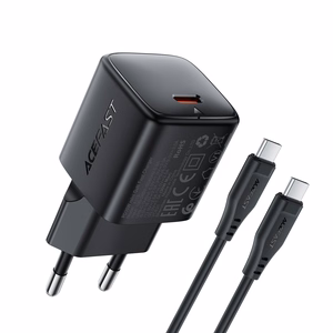 Įkroviklis Acefast A118 30W GaN USB-C + USB-C į USB-C laidas 1.2m juodas