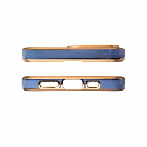 Apšvietimo spalvos dėklas iPhone 12 Pro Max mėlynas gelinis dėklas su auksiniu rėmu