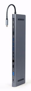 Gembird A-CM-COMBO9-01 USB Type-C 9-in-1 многопортовый адаптер (USB-концентратор + HDMI + VGA + PD + кардридер + LAN + аудио 3.5 mm), серый космос