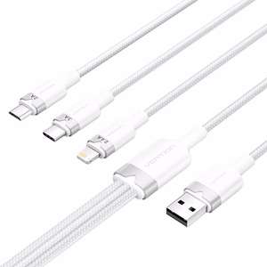 Кабель USB 2.0 A на 3-в-1 3A Vention CTPWG 1,5 м (белый)