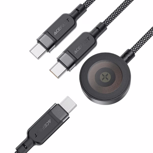 Acefast C6-11 USB-C кабель 3в1 — 2x USB-C / Qi 480Mb/s 100W 1.2м — чёрный