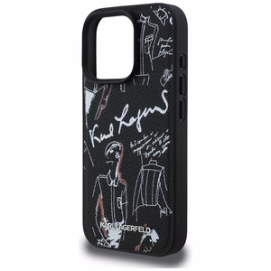 Karl Lagerfeld Grained Pattern & Logo MagSafe Dėklas for iPhone 16 Pro - juodas