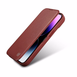 iCarer CE Premium odinis folio dėklas iPhone 14 Plus su MagSafe magnetiniu flipu - raudonas
