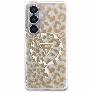 Guess dėklas IML Leopard Print Triangle MagSafe for Samsung Galaxy S26 rudas