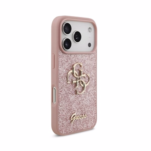 Dėklas Guess PU Fixed Glitter 4G Metal Logo Apple iPhone 18 Pro rožinis