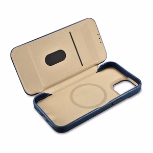 iCarer CE Premium odinis folio dėklas iPhone 14 Plus su MagSafe magnetiniu flipu - mėlynas