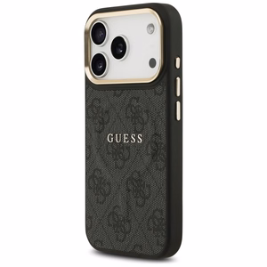 Case Guess PU Leather 4G Gold Frame MagSafe Apple iPhone 17 Pro black