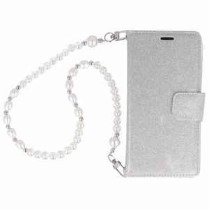 Glitter Magsafe knygos stiliaus dėklas Samsung Galaxy S22 Ultra sidabrinis