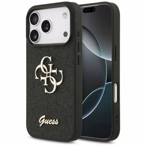 Guess PU Fixed Glitter 4G Metal Logo case for Apple iPhone 18 Pro, Black